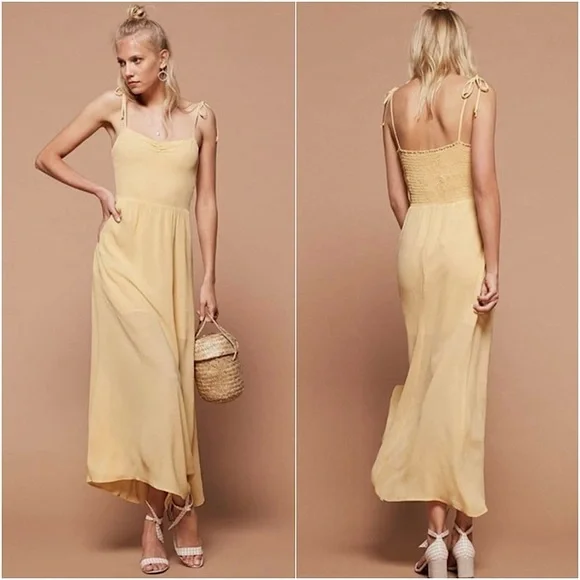 REFORMATION Sleeveless Ruched Sweetheart Neck Smock Back Ballerina Maxi Dress S - Picture 2 of 5